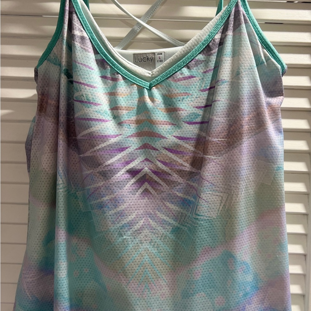 Lucky in Love Turquoise Multi-Color Tennis Outfit, Size Large